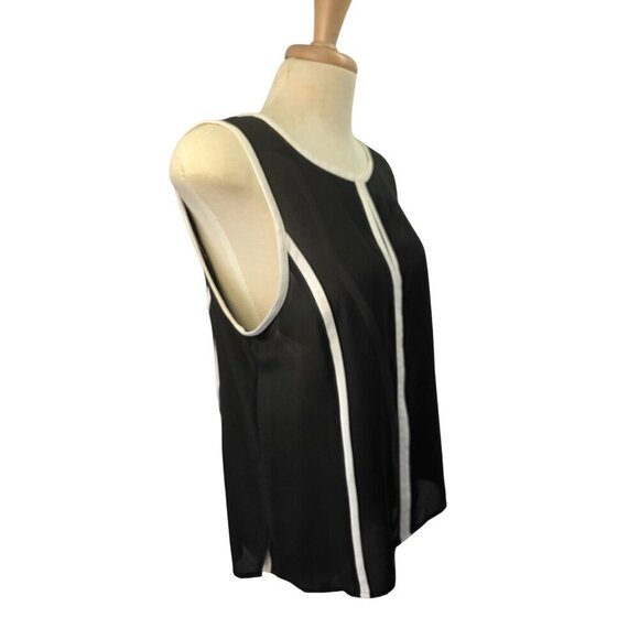 Halogen Tipped Slvless Top Keyhole Round Neckline Sz M/L White Trim on Black NWT - Picture 2 of 11